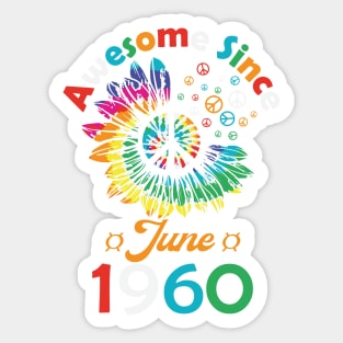 Funny Birthday Quote, Awesome Since June 1960, Retro Birthday Sticker